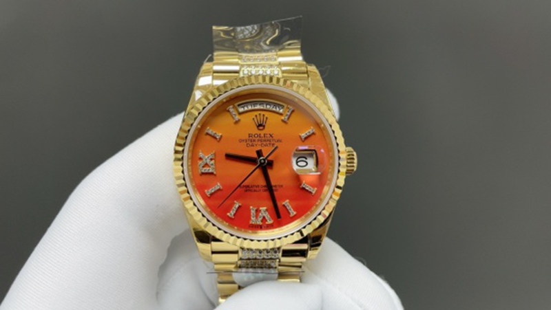 Best Edition with Automatic Movement Rolex Weekly Diary 36mm Steel Belt Orange Watch